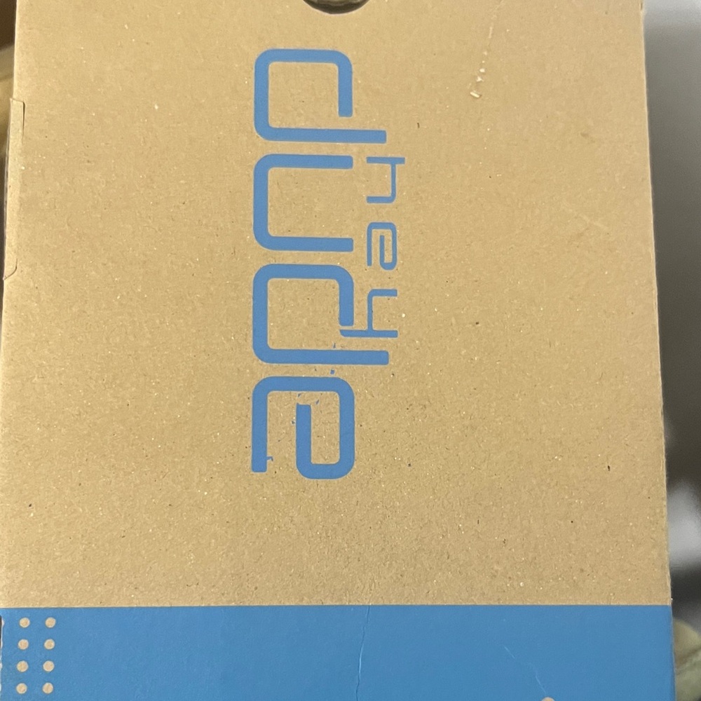 Hey Dude Tan and Blue Shoe Box